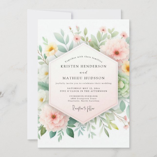 Invitación Boda de Floración Suave Blush & Sage (Anverso)