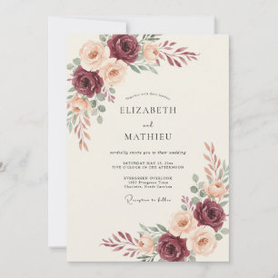 Invitación Boda de Floración Suave de Borgoña