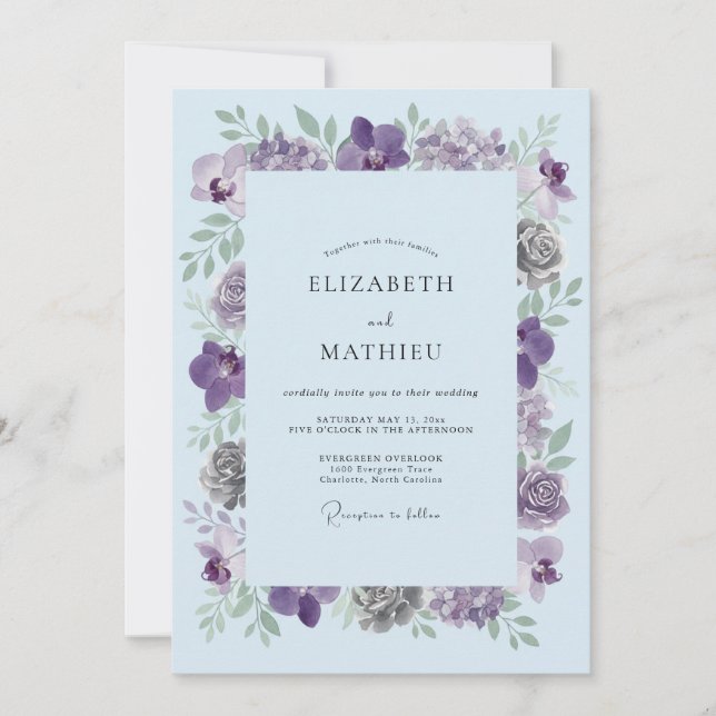 Invitación Boda de Floraciones Florales Vinca Menor (Anverso)