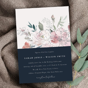 Invitación Boda de floral acuática de la Marina Dusky Rubor
