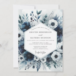 Invitación Boda de Floral Azul Pizarra