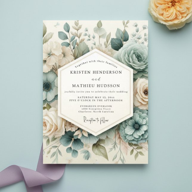 Invitación Boda de Floral Azul Polvoriento (Subido por el creador)