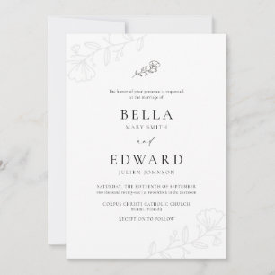 Invitación Boda de floral blanca simple y formal