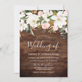 Invitación Boda de Floral blanca y Rubor de Madera Rusa