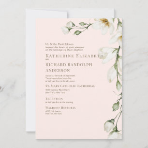 Invitación Boda de floral blanco con rubor y oro