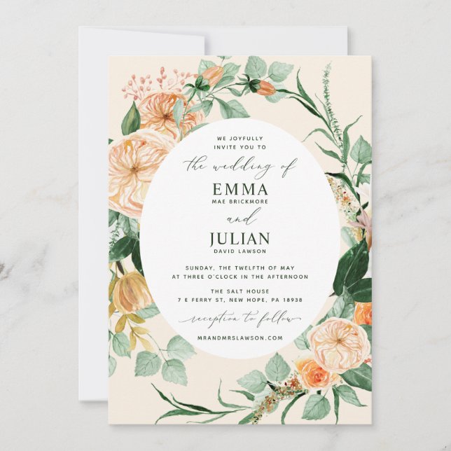 Invitación Boda de Floral Boho Greenery Peach Bloom (Anverso)