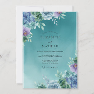 Invitación Boda de Floral Brumoso Verde Azulado