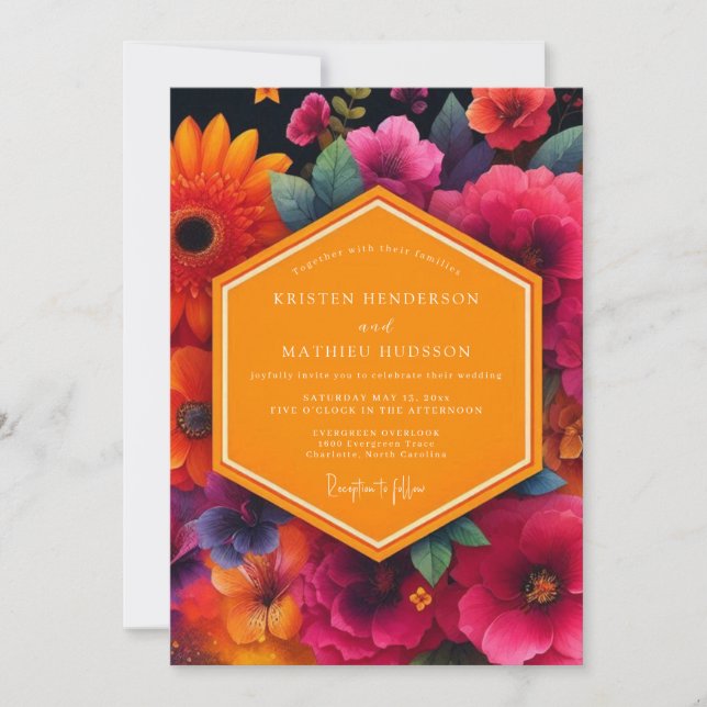Invitación Boda de Floral Carmesí en Flor (Anverso)