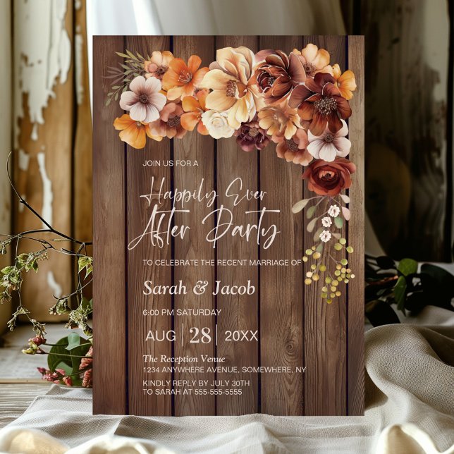 Invitación Boda de Floral de Madera Rústica tras Fiesta (Subido por el creador)
