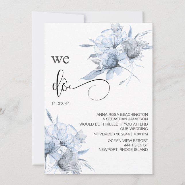 Invitación *~* BODA de Floral Dusty Blue Bouqet RSVP QR AR15 (Anverso)