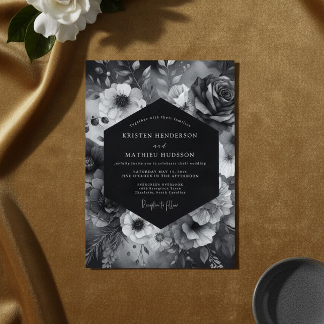 Invitación Boda de Floral Negro Dramático Florecimiento (Subido por el creador)