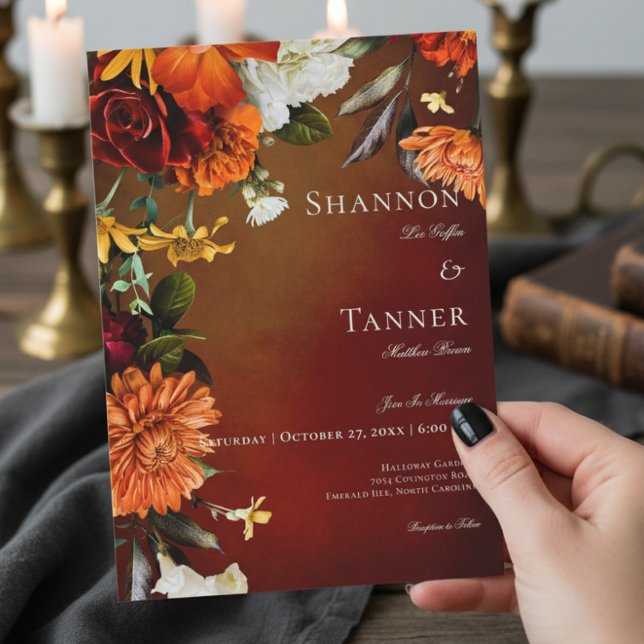 Invitación Boda de Floral Oscuro Elegante Verano Sunset (Subido por el creador)