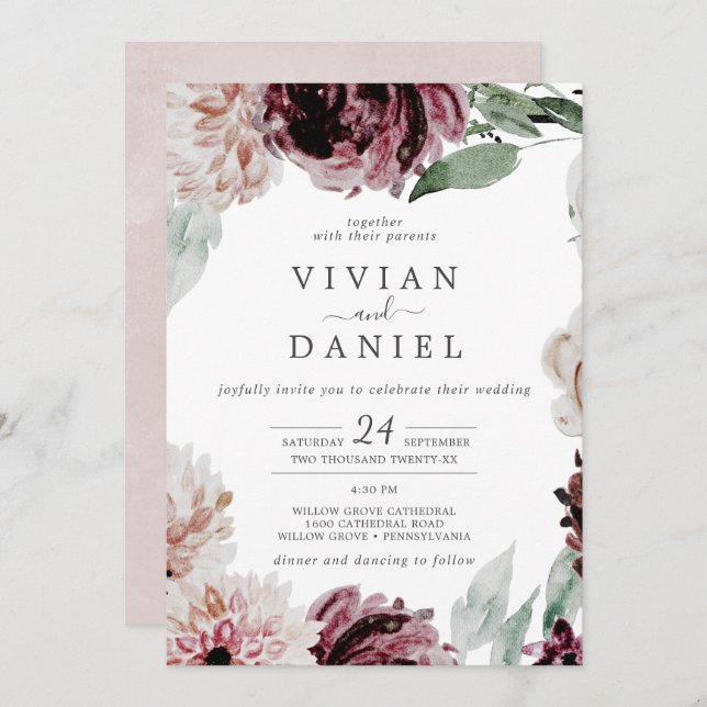 Invitación Boda de Floral Romance Casual (Anverso / Reverso)