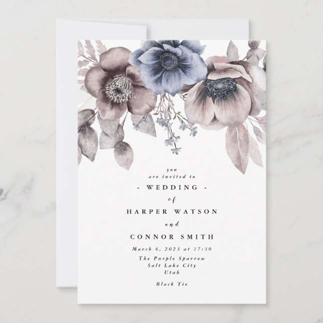 Invitación Boda de Floral Romántico Elegante (Anverso)