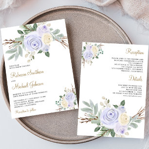 Invitación Boda de Floral Rosa Pastel Polvoriento Todo en Uno