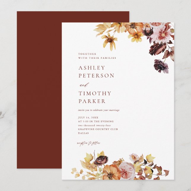 Invitación Boda de Floral Rustic Fall Boho (Anverso / Reverso)