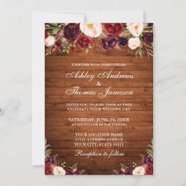 Invitación Boda de Floral Rustic Wood Burgundy