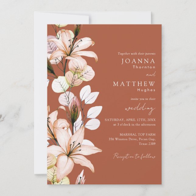 Invitación Boda de Floral Rústico QR Otoño Terracota (Anverso)