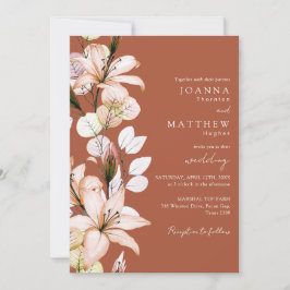 Invitación Boda de Floral Rústico QR Otoño Terracota