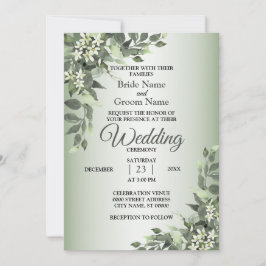 Invitación Boda de Floral Rústico Verde con Hojas de Eucalipt