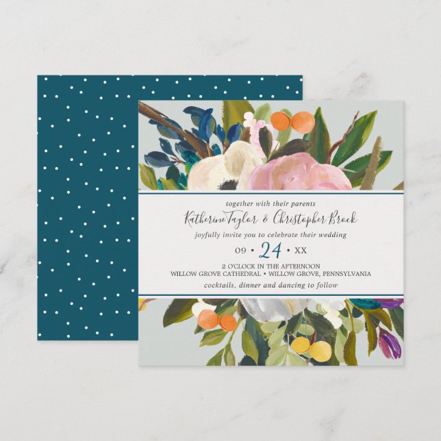 Invitación Boda de Floral Square Pintado (Anverso / Reverso)