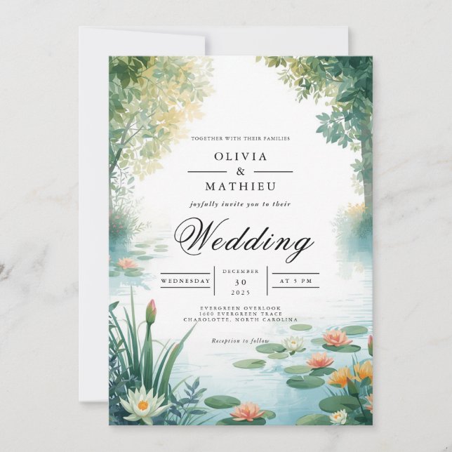 Invitación Boda de Floral Tranquil Pond (Anverso)