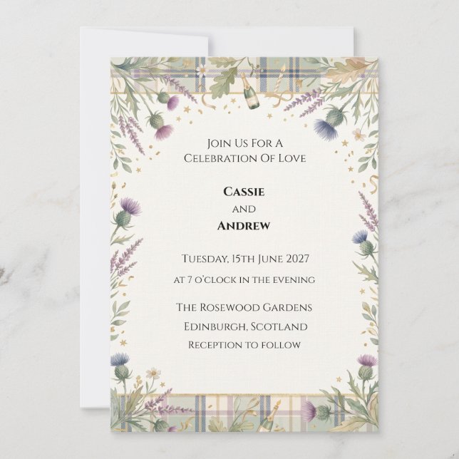 Invitación Boda de Floral Verde Azul (Anverso)