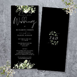 Invitación Boda de Floral Verde con Detalles en Blanco y Negr
