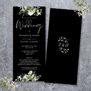 Invitación Boda de Floral Verde con Detalles en Blanco y Negr