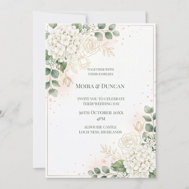 Invitación Boda de Floral Verde Marfil (Anverso)
