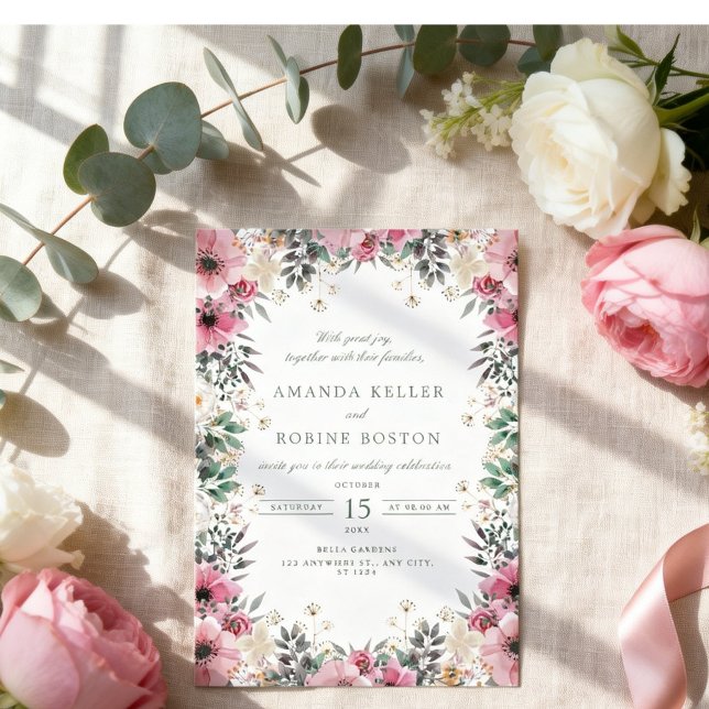 Invitación Boda de Floral Verde Rosa (Subido por el creador)