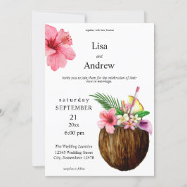 Invitación Boda de Floral y Coco Tropical Hawaiano