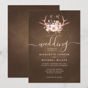 Invitación Boda de floral y cuero de la isla