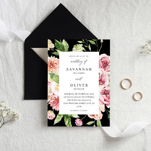 Invitación Boda de Floral y vegetación rosa y rosa - negro