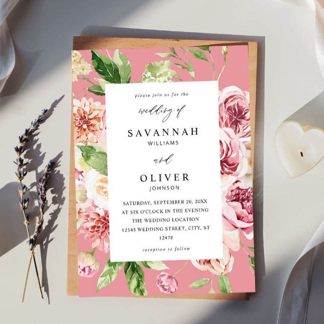 Invitación Boda de Floral y vegetación rosa y rosa - rosa (Subido por el creador)
