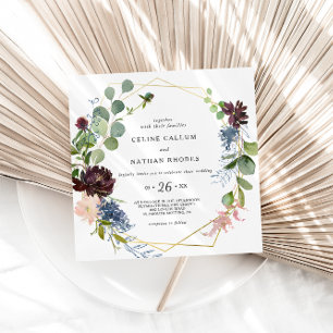 Invitación Boda de Floral y Verdor de Borgoña Geométrica