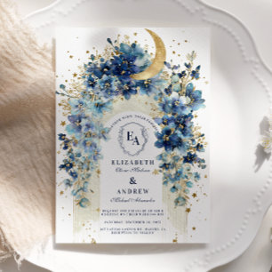 Invitación Boda de Florales de Luna Dorada y Medianoche