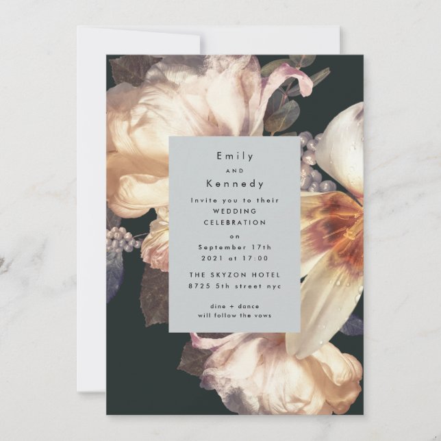 Invitación Boda de Florales Románticas Embellecidas Modernas (Anverso)