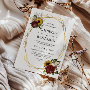 Invitación Boda de Florales y Marco Geométrico de Otoño Elega