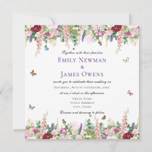 Invitación Boda de Florales y Mariposas Púrpura Modernas