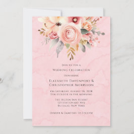 Invitación Boda de Florals de Moda rosa y dorada