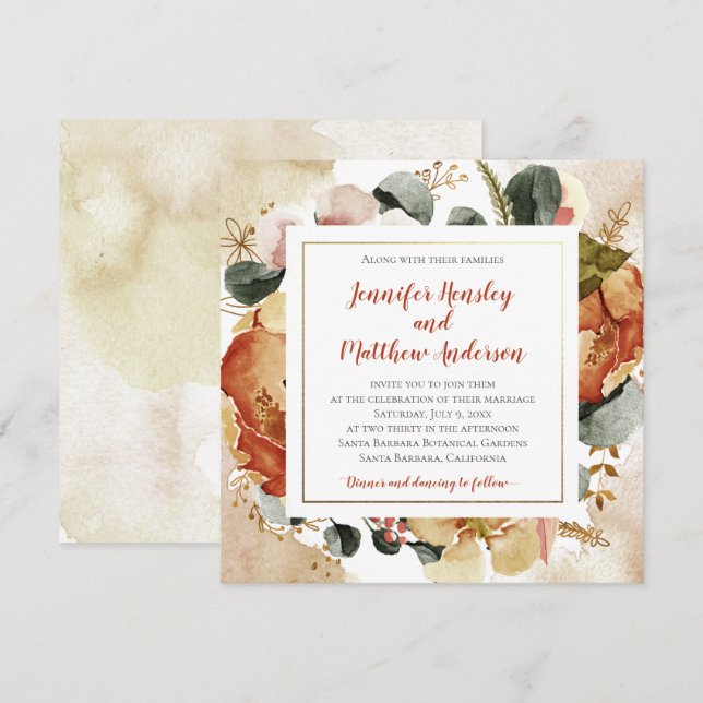 Invitación Boda de Florals otoño (Anverso / Reverso)