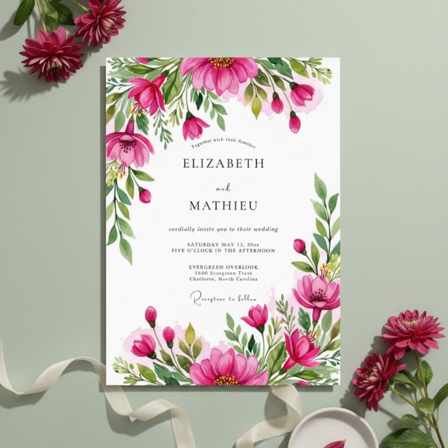 Invitación Boda de floreciente fucsia exuberante (Subido por el creador)