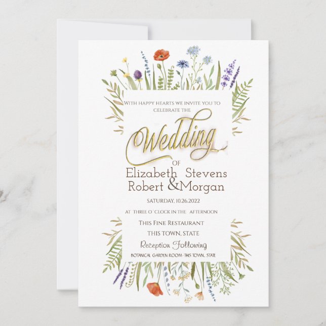 Invitación Boda de florecilla silvestre en acuarela (Anverso)