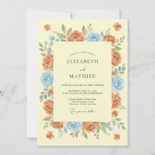 Invitación Boda de florecimiento caprichoso azul coral