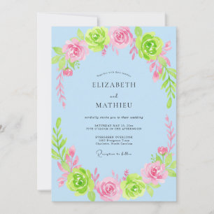 Invitación Boda de florecimiento caprichoso de azul claro