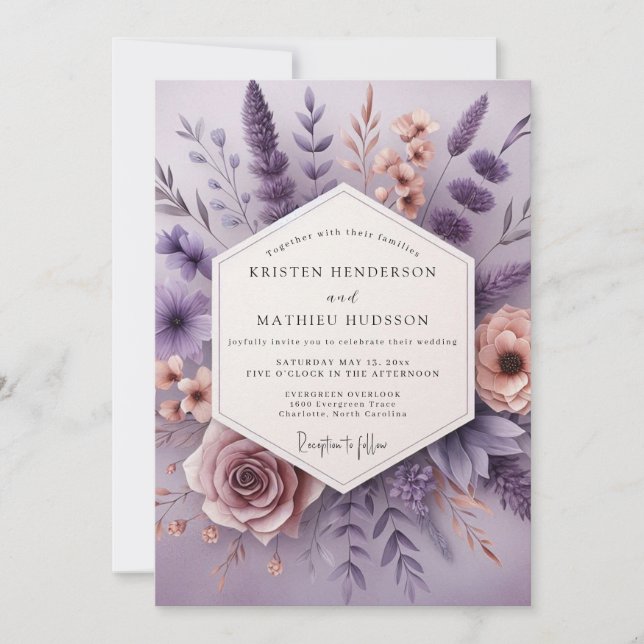 Invitación Boda de florecimiento caprichoso de lavanda (Anverso)