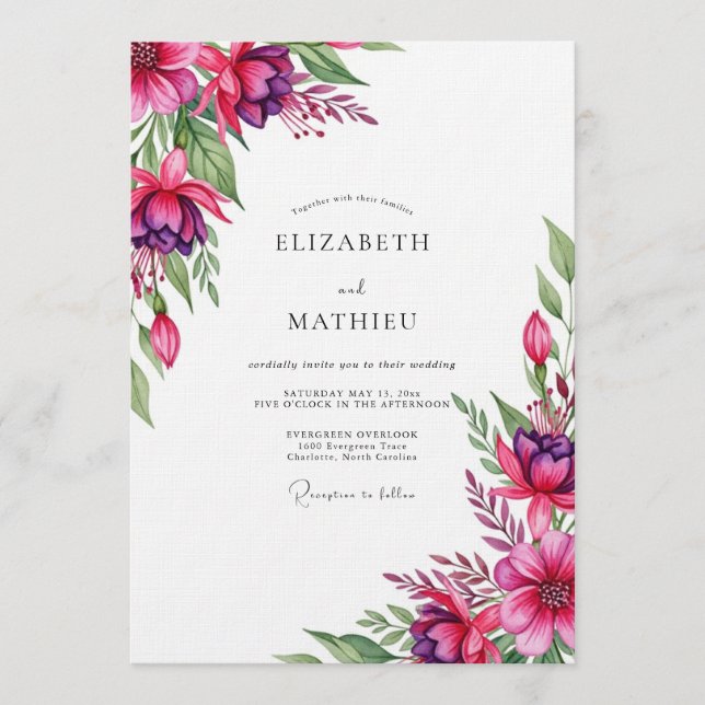 Invitación Boda de florecimiento caprichoso magenta (Anverso)