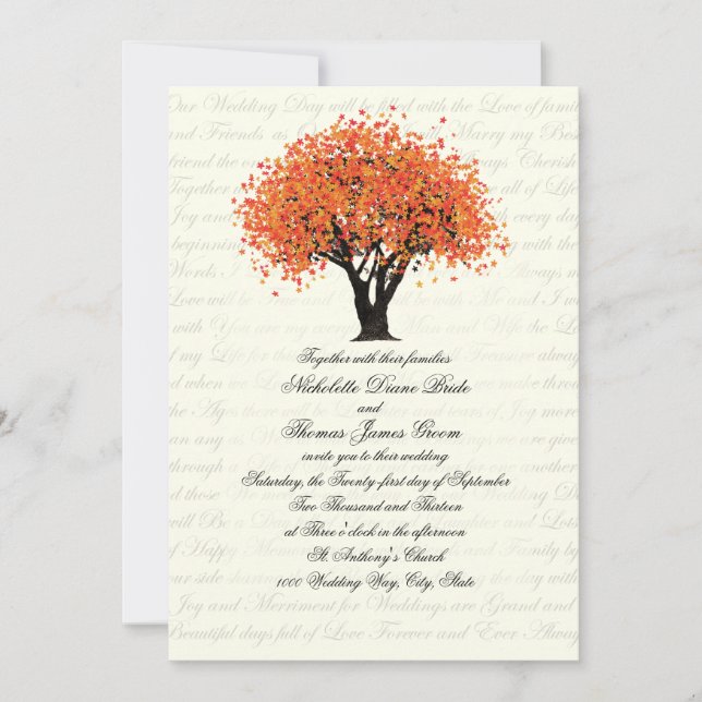 Invitación Boda de florecimiento de árboles otoñales (Anverso)