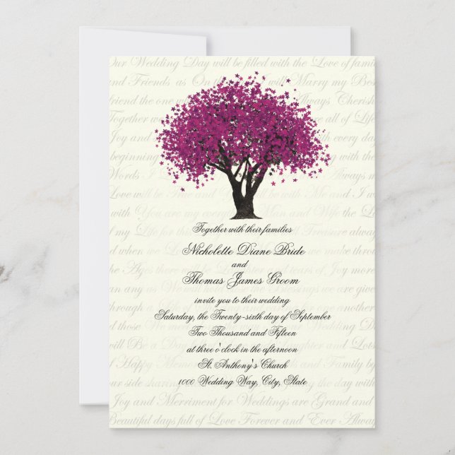 Invitación Boda de florecimiento de ciruelas violetas (Anverso)
